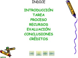 ÍNDICE INTRODUCCIÓN TAREA PROCESO RECURSOS EVALUACIÓN CONCLUSIONES CRÉDITOS