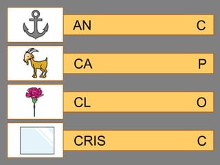 AN     C

CA     P

CL     O

CRIS   C
 