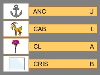 ANC    U

CAB    L

CL     A

CRIS   B
 