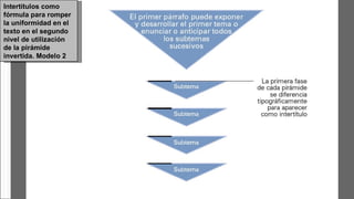 Intertítulos como fórmula para romper la uniformidad en el texto en el segundo nivel de utilización de la pirámide invertida. Modelo 2 