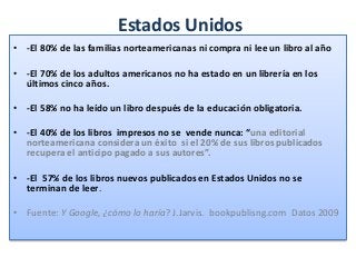 Estados Unidos
• -El 80% de las familias norteamericanas ni compra ni lee un libro al año
• -El 70% de los adultos america...