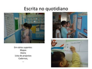 Escrita no quotidiano Em vários suportes: Mapas Diário Lista de projectos Cadernos, … 