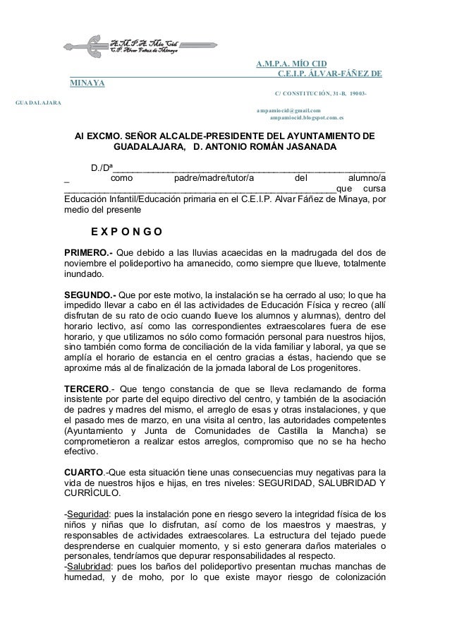 Escrito Dirigido Al Alcalde Del Ayuntamiento De Guadalajara