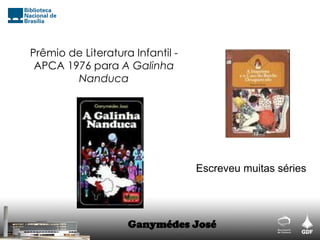 Prêmio de Literatura Infantil -
APCA 1976 para A Galinha
Nanduca
Escreveu muitas séries
Ganymédes José
 