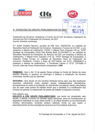 Escritos grupos parlamentarios ampliación horarios comerciais