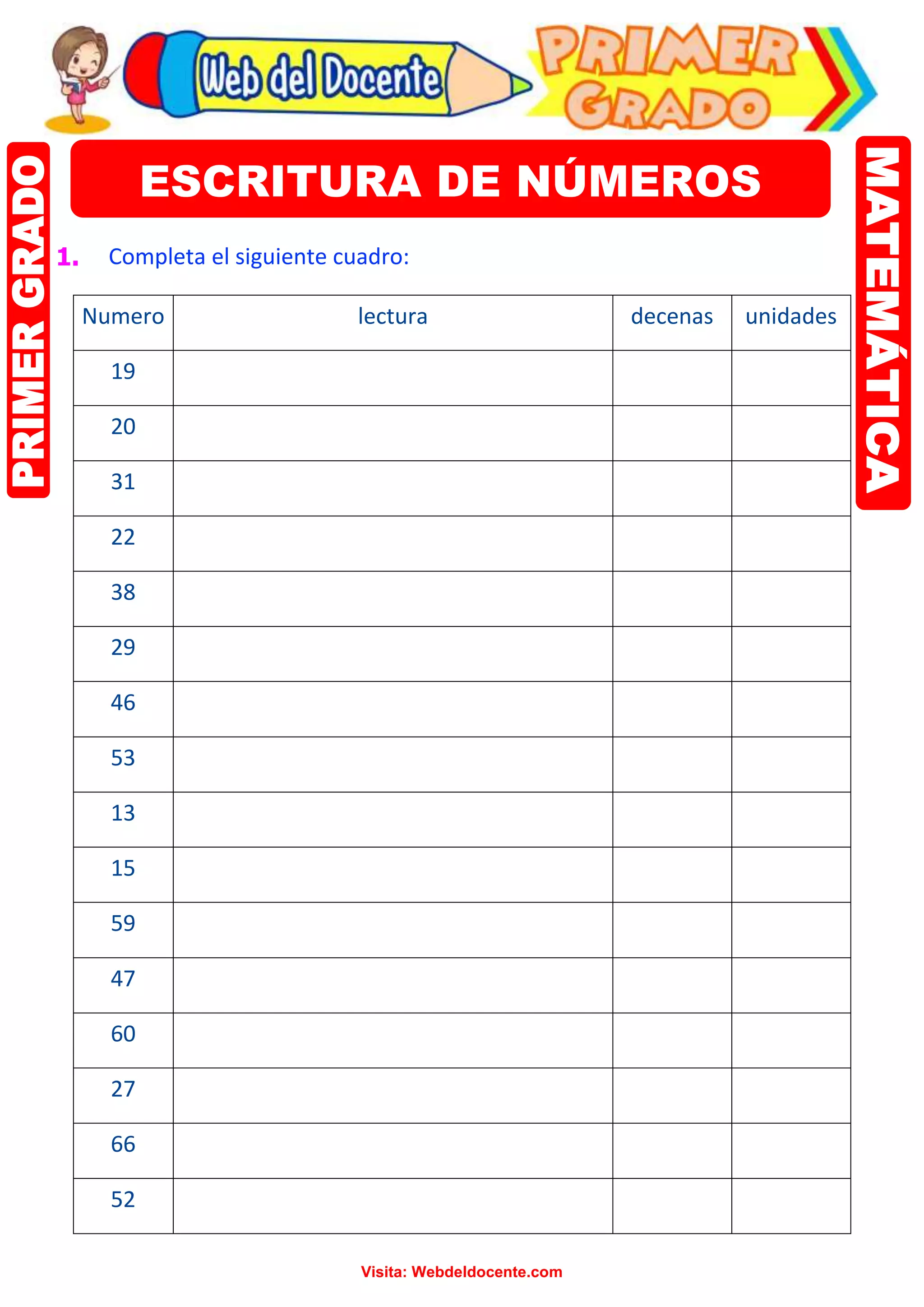 Hojas De Escritura Para Alumnos De 1er Grado