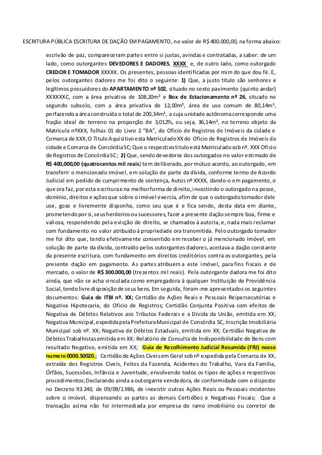 Escritura pública escritura de dação em pagamento Escritura pública escritura de dação em pagamento