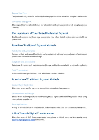 Escrow-Style Payment Apps vs Traditional Payment Methods | PDF