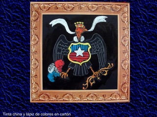 Tinta china y lápiz de colores en cartón 