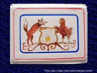 Tinta yodo y lápiz color sobre bandeja cartón 