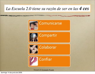 La Escuela 2.0 tiene su razón de ser en las 4 ces
Tomado de Fernando Posada
domingo 14 de junio de 2009
 