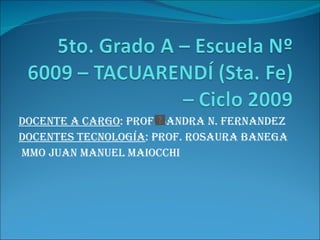 Docente a cargo : Prof. Sandra N. Fernandez Docentes Tecnología : Prof. Rosaura Banega MMO Juan Manuel Maiocchi 