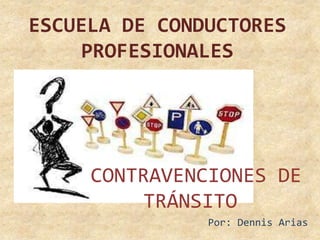ESCUELA DE CONDUCTORES
PROFESIONALES
CONTRAVENCIONES DE
TRÁNSITO
Por: Dennis Arias
 