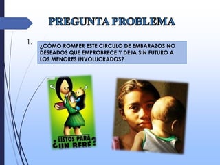 ¿CÓMO ROMPER ESTE CIRCULO DE EMBARAZOS NO
DESEADOS QUE EMPROBRECE Y DEJA SIN FUTURO A
LOS MENORES INVOLUCRADOS?
1.
 