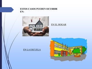 ESTOS CASOS PUEDEN OCURRIR
EN:
EN EL HOGAR
EN LA ESCUELA
 