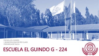 ESCUELA EL GUINDO G - 224
ESCUELA EL GUINDO
I. MUNICIPALIDAD DE RÍO CLARO
PROVINCIA DE TALCA
 