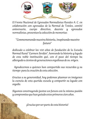 Cien años de vida, Escuela Normal Rural Carmen Serdán, Teteles Puebla | PDF