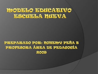 MODELO EDUCATIVO ESCUELA NUEVA PREPARADO POR: NOHEMY PEÑA B PROFESORA ÁREA DE PEDAGOGÍA  2009 