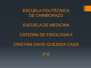 ESCUELA POLITÉCNICA
DE CHIMBORAZO
ESCUELA DE MEDICINA
CATEDRA DE FISIOLOGIA II
CRISTIAN DAVID QUEZADA CAIZA
3º E
 