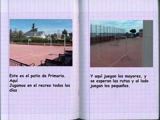 Este es el patio de Primaria. Aquí  Jugamos en el recreo todos los días   Y aquí juegan los mayores, y se esperan las rutas y al lado juegan los pequeños. 