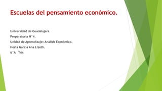 Escuelas del pensamiento económico.
Universidad de Guadalajara.
Preparatoria N°4.
Unidad de Aprendizaje: Análisis Económico.
Horta García Ana Lizeth.
6°A T/M
 