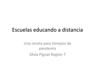 Escuelas educando a distancia
Una receta para tiempos de
pandemia
Silvia Pignat Región 7
 