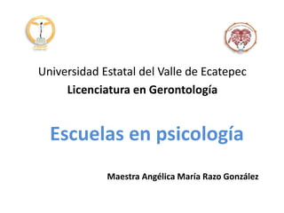 Escuelas en psicología
Universidad Estatal del Valle de Ecatepec
Licenciatura en Gerontología
Maestra Angélica María Razo González
 