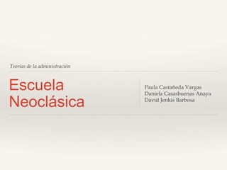 Teorías de la administración

Escuela
Neoclásica

Paula Castañeda Vargas
Daniela Casasbuenas Anaya
David Jenkis Barbosa

 