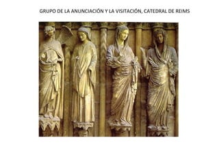 ETAPA CLÁSICA (S.XIII)
En la etapa clásica (S.XIII) se observa
el avance hacia una mayor
idealización y solemnidad. Los
tímpanos se dividen en tres bandas
horizontales y las esculturas de las
jambas y parteluces se cubren con
doseletes.
JAMBAS DE LA CATEDRAL DE AMIENS, DONDE SE
OBSERVAN LOS DOSELETES SOBRE LAS ESTATUAS-
COLUMNA
 