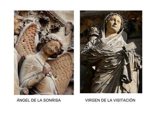 PORTADA DEL JUICIO FINAL DE NOTRE DAME DE PARÍS
También tres registros:
-En el superior Cristo Hombre con
nimbo crucífero mostrando las llagas de
las manos. A ambos lados, dos ángeles
portan los instrumentos de la Pasión,
mientras que San Juan y la Virgen
interceden por la humanidad (Déesis).
-En el registro central de izquierda a
derecha, los bienaventurados, mirando
a Cristo, el arcángel San Miguel que se
encuentra pesando las almas
(psicostasis), junto a dos demonios que
tratan de inclinar la balanza a su favor.
Los condenados, atados por cadenas,
son empujados por otros dos diablos.
- El registro inferior se reconstruyó en el
S.XIX por Viollet-le-Duc y representa la
resurrección de los muertos que han de
ser juzgados, mientras ángeles en los
extremos tocan las trompetas
anunciadoras del juicio que va a
comenzar.
 