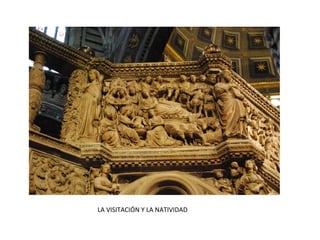 En el centro del tímpano aparece Cristo en su trono, a su derecha se encuentran, sonrientes, los que
han de salvarse y a su izquierda, haciendo muecas y atados con una cadena, los condenados
conducidos por el diablo al infierno; entre éstos últimos hay un obispo, un rey, un comerciante y un
Papa. Las estatuas de la Ecclesia (personificación de la Iglesia), la Sinagoga (personificación del
judaísmo), los Profetas y los Apóstoles son copias.
PÓRTICO DE LOS PRÍNCIPES, CATEDRAL DE BAMBERG
 