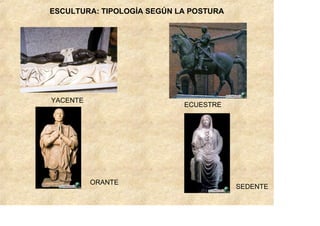 ESCULTURA: TIPOLOGÍA SEGÚN LA POSTURA




YACENTE
                            ECUESTRE




          ORANTE
                                        SEDENTE
 