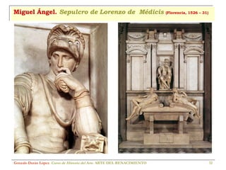 Miguel Ángel.  Sepulcro de Lorenzo de  Médicis   (Florencia, 1526 – 31) Gonzalo Durán López .  Curso de Historia del Arte.  ARTE DEL RENACIMIENTO 