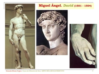 Miguel Ángel.  David   (1501 - 1504) Gonzalo Durán López .  Curso de Historia del Arte.  ARTE DEL RENACIMIENTO 
