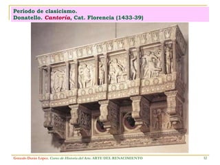 Período de clasicismo. Donatello.  Cantoría , Cat. Florencia (1433-39) Gonzalo Durán López .  Curso de Historia del Arte.  ARTE DEL RENACIMIENTO 