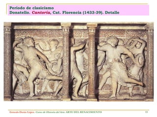 Período de clasicismo Donatello.  Cantoría , Cat. Florencia (1433-39). Detalle  Gonzalo Durán López .  Curso de Historia del Arte.  ARTE DEL RENACIMIENTO 