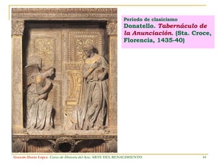 Período de clasicismo Donatello.  Tabernáculo de la Anunciación . (Sta. Croce, Florencia, 1435-40) Gonzalo Durán López .  Curso de Historia del Arte.  ARTE DEL RENACIMIENTO 