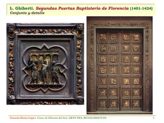 L. Ghiberti.  Segundas Puertas Baptisterio de Florencia   (1401-1424 ) Conjunto y detalle Gonzalo Durán López .  Curso de Historia del Arte.  ARTE DEL RENACIMIENTO 