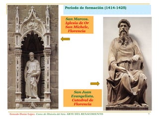 Período de formación (1414-1425) Gonzalo Durán López .  Curso de Historia del Arte.  ARTE DEL RENACIMIENTO San Juan Evangelista.  Catedral de Florencia San Marcos.  Iglesia de Or San Michele, Florencia   