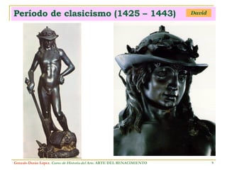 Período de clasicismo (1425 – 1443) Gonzalo Durán López .  Curso de Historia del Arte.  ARTE DEL RENACIMIENTO David 