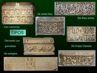 TIPOS De Imago Clipeata De friso único De doble friso Con columnas De estrigilos Decorado con  guirnaldas 