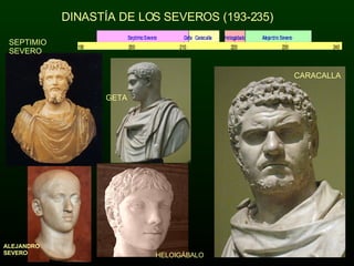 SEPTIMIO SEVERO DINASTÍA DE LOS SEVEROS (193-235) ALEJANDRO SEVERO GETA HELOIGÁBALO CARACALLA 