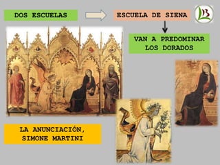 DOS ESCUELAS ESCUELA DE SIENA
VAN A PREDOMINAR
LOS DORADOS
LA ANUNCIACIÓN,
SIMONE MARTINI
 
