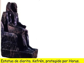 Estatua de diorita. Kefrén, protegido por Horus.
 