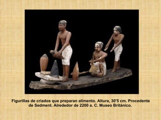 Figurillas de criados que preparan alimento. Altura, 30'5 cm. Procedente de Sedment. Alrededor de 2200 a. C. Museo Británico.  
