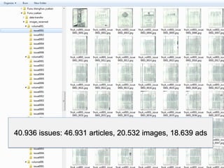 40.936 issues: 46.931 articles, 20.532 images, 18.639 ads
 