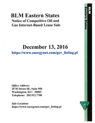 BLM Eastern States Notice of Competitive Oil and Gas Internet-Based Lease Sale