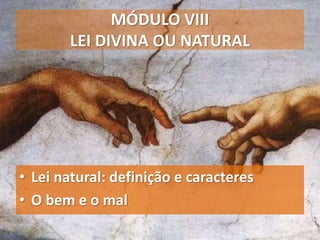 MÓDULO VIII
LEI DIVINA OU NATURAL
• Lei natural: definição e caracteres
• O bem e o mal
 