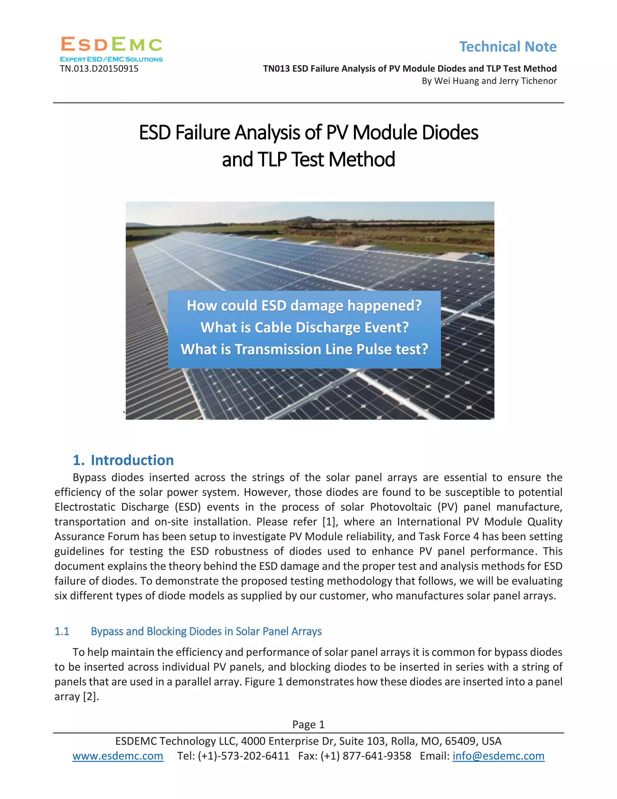 TN013 ESD Failure Analysis of PV Module Diodes and TLP Test Method PDF