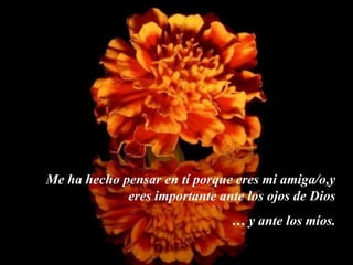 Me ha hecho pensar en tí porque eres mi amiga/o,y
             eres importante ante los ojos de Dios
                                … y ante los míos.
 